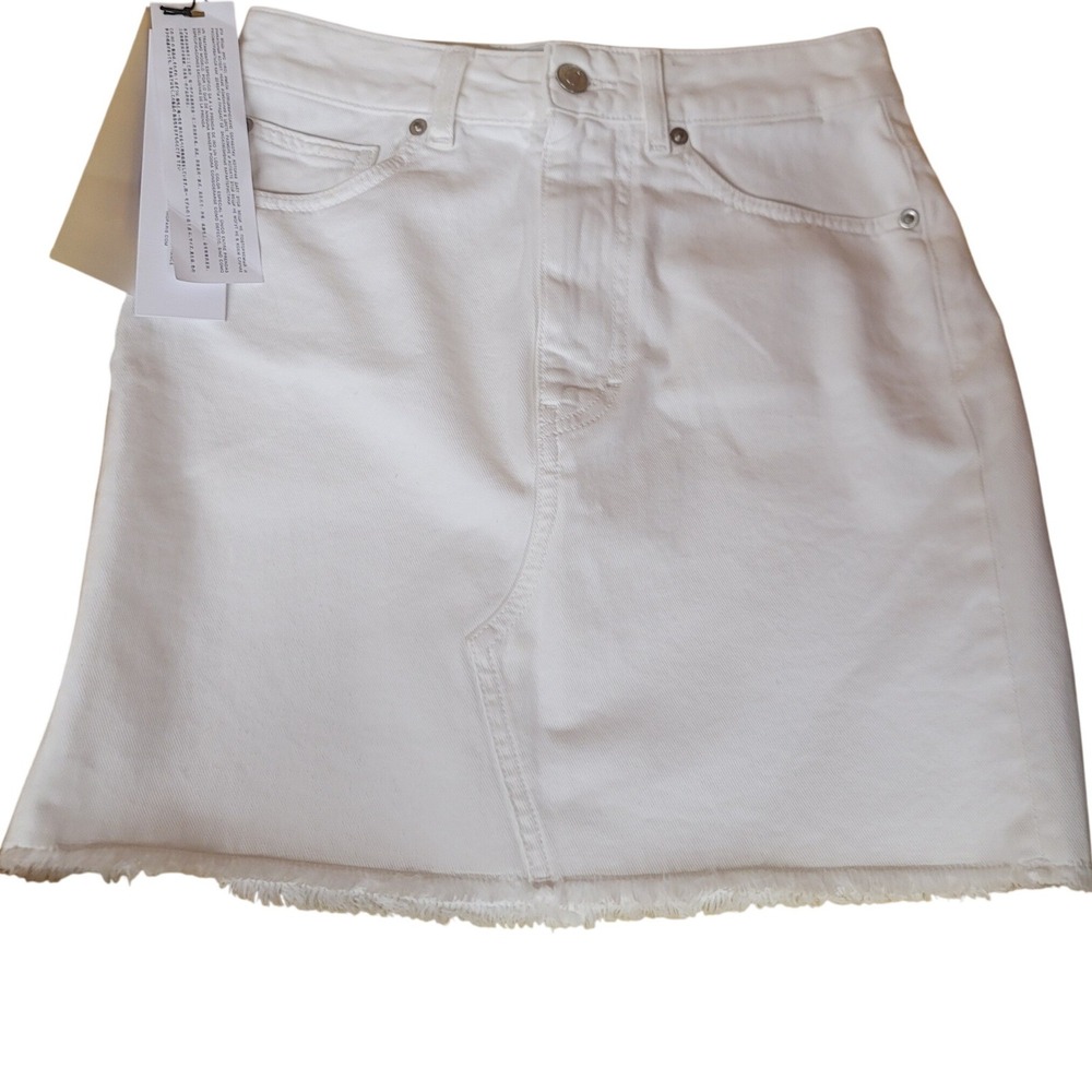 IRO Sienne White Denim Mini Skirt Raw Hem High Waist Size 34 NWT Luxury Parisian